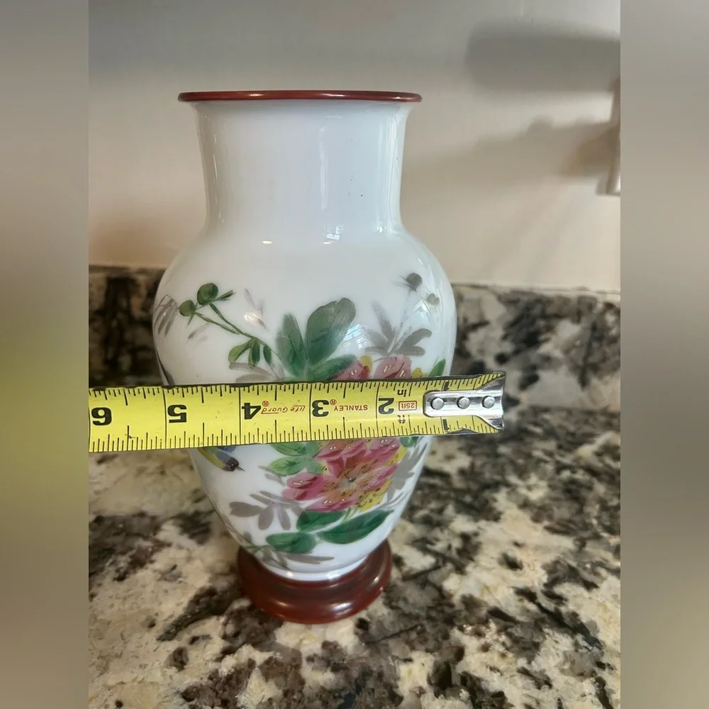 Vintage hand painted vase‎ floral ceramic eggshell chinoiserie Homedecor